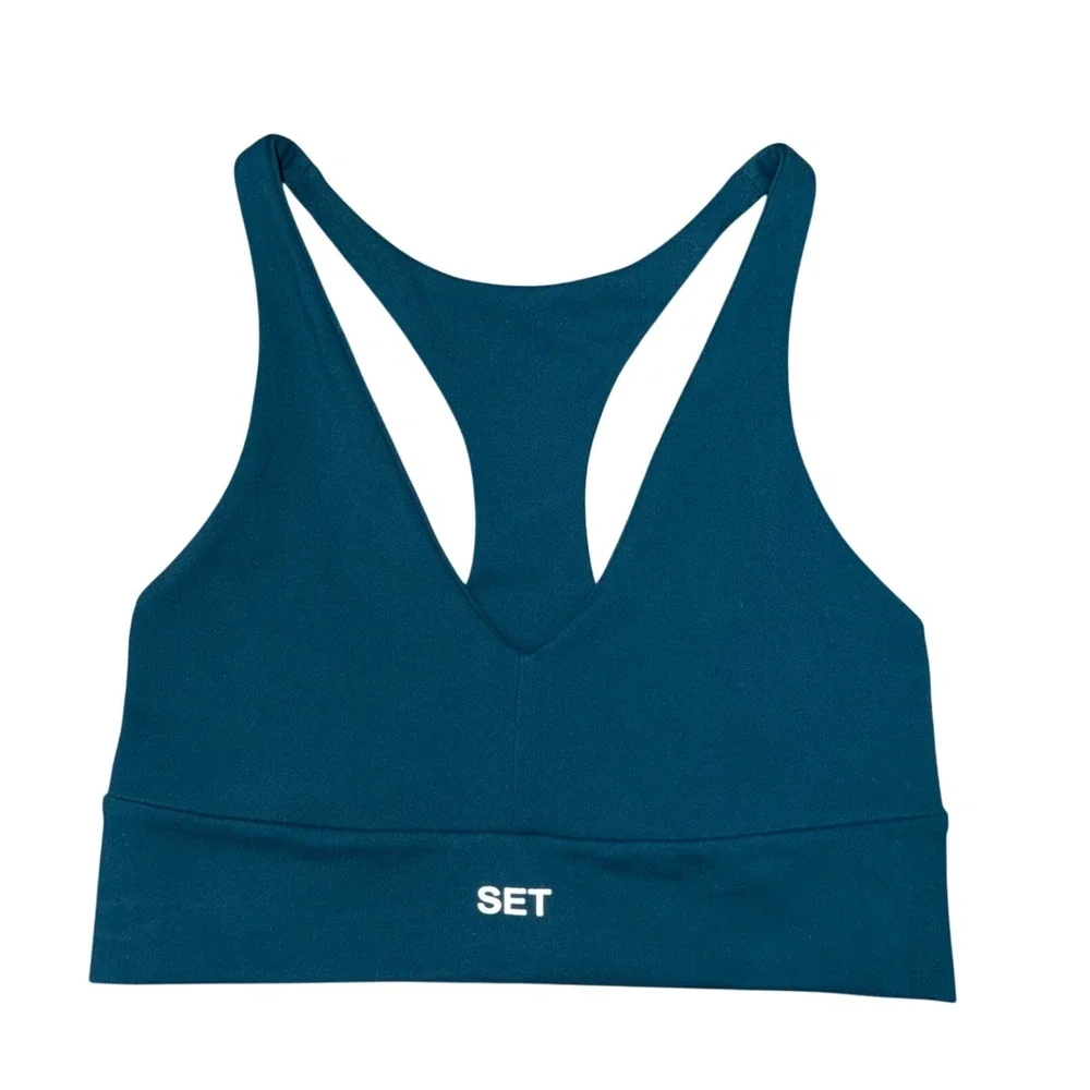 SET Active Luxform V-Neck Sports Bra Teal Green Racerback Yoga Gym Top Small